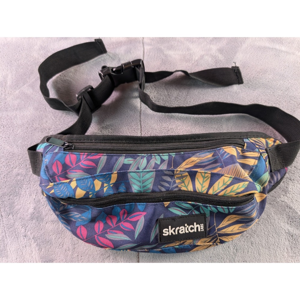 Skratch Labs Fanny Pack Tropical Leaf Print Pink Yellow Waist Bag Adjustable